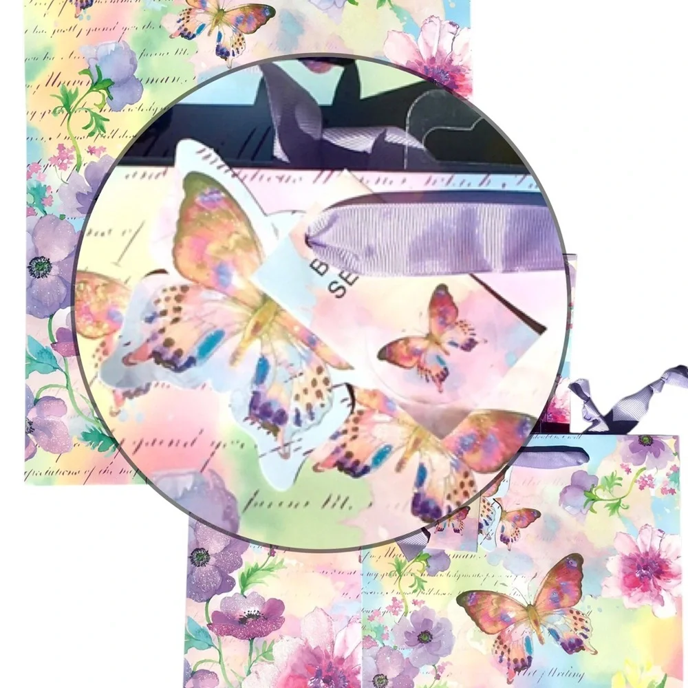 Partisan Les Papillons Designer-Inspired Gift Bags w Gift Tag + Seal - Set of 3